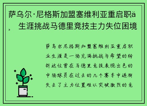 萨乌尔·尼格斯加盟塞维利亚重启职业生涯挑战马德里竞技主力失位困境